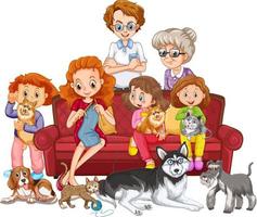 Big family members with many dogs vector