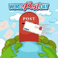 logotipo de la palabra del día mundial del correo con un buzón de correos en la tierra vector