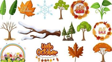 Set of four seasons trees and nature objects vector