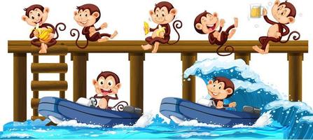 Many monkeys on surfboard with water waves vector