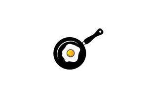 Simple Minimalist Frying Pan with Egg Sunny Side Up for Breakfast Logo Design Vector