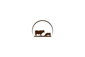 Sunset Sunrise Angus Cow Cattle Livestock Farm Logo Design Vector