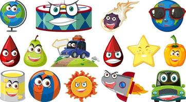 Set of different toy objects with faces vector