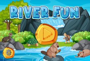 plantilla de juego divertido de río con animales salvajes vector