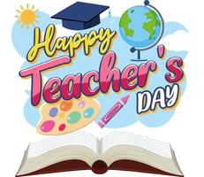 Happy Teacher's Day banner with school objects vector