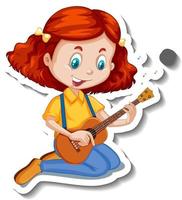 una niña tocando la guitarra pegatina de personaje de dibujos animados vector
