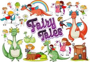 Set of dragon and fairy tale cartoon characters vector