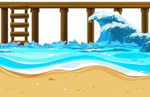 muelle de madera con olas del mar