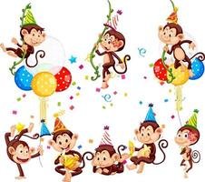 Set of funny monkeys doing different activities vector