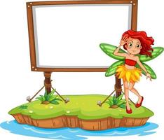 Fantasy fairy cartoon character with blank banner vector