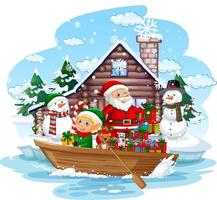 Santa Claus delivering gifts by row boat vector