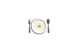 Plate Spoon and Fork with Bread and Egg Sunny Side Up for Breakfast Cafe Restaurant Logo Design Vector