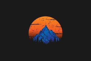 Sunset Sunrise Mountain Pine Evergreen Fir Hemlock Spruce Conifer Cedar Coniferous Cypress Larch Trees Forest Logo Design Vector