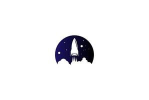 Simple Minimalist Rocket Launch with Moon Planet for Universe Space Logo Design Vector