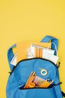 flat lay backpack with school supplies