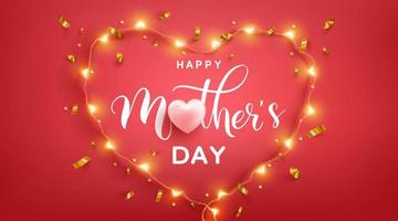 Mother's Day Poster or banner with love heart and symbol of heart from LED lights on pink background.Promotion and shopping template or background for Love and Mother's day concept. vector