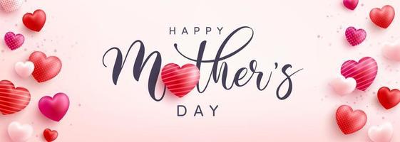Mother's Day banner with sweet hearts on pink background.Promotion and shopping template or background for Love and Mother's day concept.Vector illustration eps 10 vector