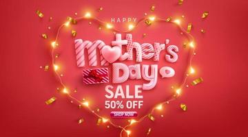Mother'sDay Sale Poster or banner with love heart and symbol of heart from LED lights on red background.Promotion and shopping template or background for Love and Mother's day concept.