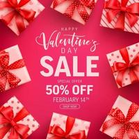 Valentine's Day Sale Poster or banner with cute gift box on pink background.Promotion and shopping template or background for Love and Valentine's day concept. vector