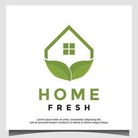 green house leaf house logo design template vector
