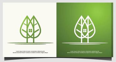 tree house with line art logo design template vector