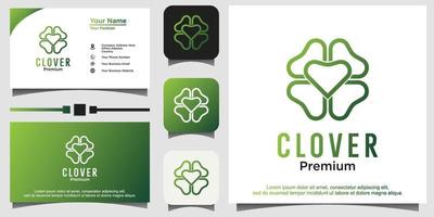 Clover leaf with line art logo design template vector