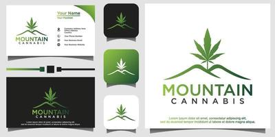 logotipo de la montaña de la hoja de cáñamo de la olla de cannabis vector