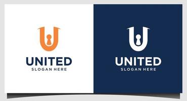 United u letter logo design template vector
