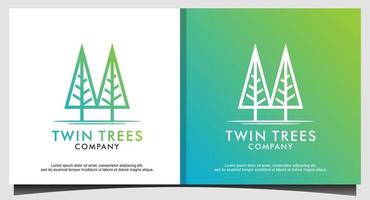 Pines trees with line art logo design vector