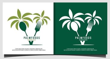 plantilla de logotipo de cuchara de tenedor de comida de palma vector