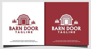 Wooden Barn Farm Minimalist Vintage Retro Line Art Logo design inspiration vector