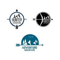 logotipo de cazador, logotipo de montaña y aventura vector