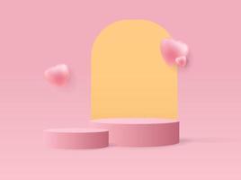 escena de podio de exhibición de productos con amor 3d fondo día de san valentín. render 3d de vector de fondo con podio. escenario en pedestal pantalla rosa 3d