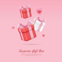Valentine's day design. Realistic red and white gifts boxes. Holiday banner, web poster, flyer, stylish brochure, greeting card, cover. Romantic background vector