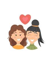 Love between girls. Lovely girls with a heart. Valentine's Day card. vector