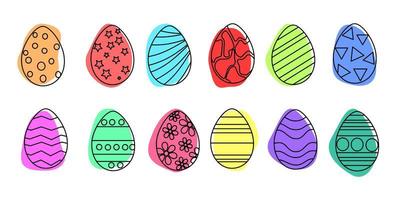 Easter eggs black outline with colored background. vector