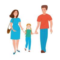 A happy family walks with a child waiting for their second child. vector