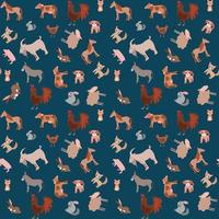 Seamless pattern of happy funny pets or farm pets in flat style.