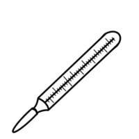 Outline of a medical thermometer on a white background. Vector Doodle illustrations.