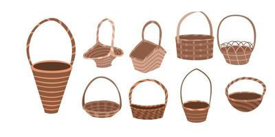 Set Wicker basket flat style. vector