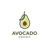 Avocado Fruit Logo With Leaf Line Art Vector Design Template