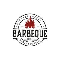 Vintage BBQ Grill Barbecue Label Stamp Logo design vector