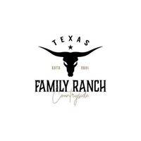 diseño de logotipo de toro occidental de país de cuernos largos de texas vintage vector