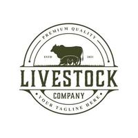 Retro Vintage Livestock logo Cattle Angus Beef Cow Chicken Pork Emblem Label design vector