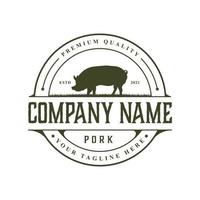 plantilla de diseño de logotipo de cerdo rústico vintage vector