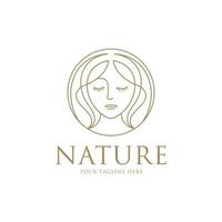 plantilla de diseño de logotipo de cara de mujer hermosa. pelo, niña, hoja. concepto de diseño abstracto para salón de belleza, cosmética y spa vector