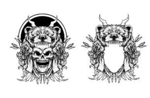 skull and bear head Illustration premium vector