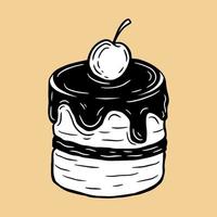 pastel dibujado a mano comida postre cereza pasteles menú café restaurantes ilustración vector