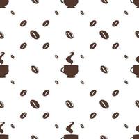 Seamless pattern of silhouettes of coffee beans and cups. Elements on a white background. vector