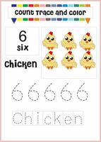 number trace and color chicken number 6 vector